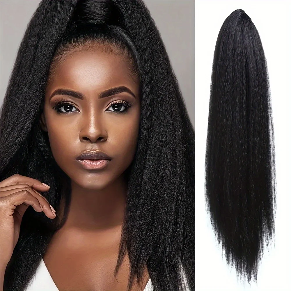 Queue de cheval droite Yaki pour femmes noires, extensions de cheveux longs, synthétique, proximité ultraviolette, Wstring, clip-in, réglable, utilisation 03, 22 po