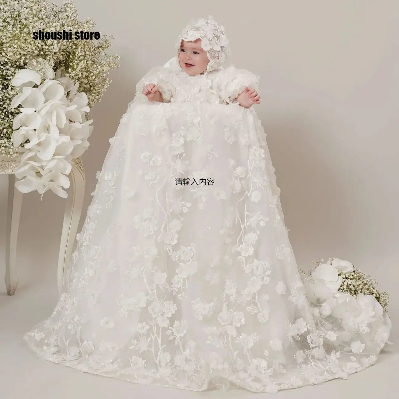 

Роскошные детские платья для крещения с цветочным принтом, кружевные аппликации для крещения девочек, платья для первого причастия на день рождения для новорожденных