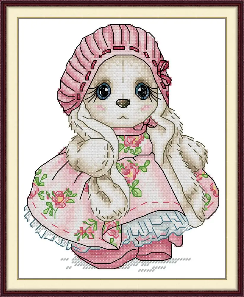 

Joy Sunday New Stamped Cross Stitch Kit,11/14/16CT DIY Easy Pattern Aida Fabric Embroidery Set-Long Eared Rabbit Treasure Three