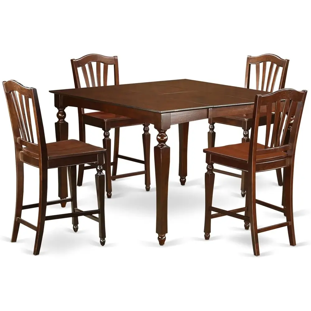 

5-Piece Counter Height Pub Set with Square Table and 4 Chairs, 54x54 Inch