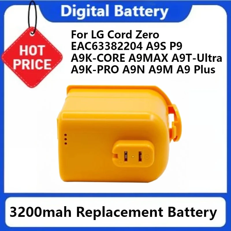 For LG Cord Zero EAC63382204 A9S P9 A9K-CORE A9MAX A9T-Ultra A9K-PRO A9N A9M A9 Plus Replacement Battery Compatied 3200mAh