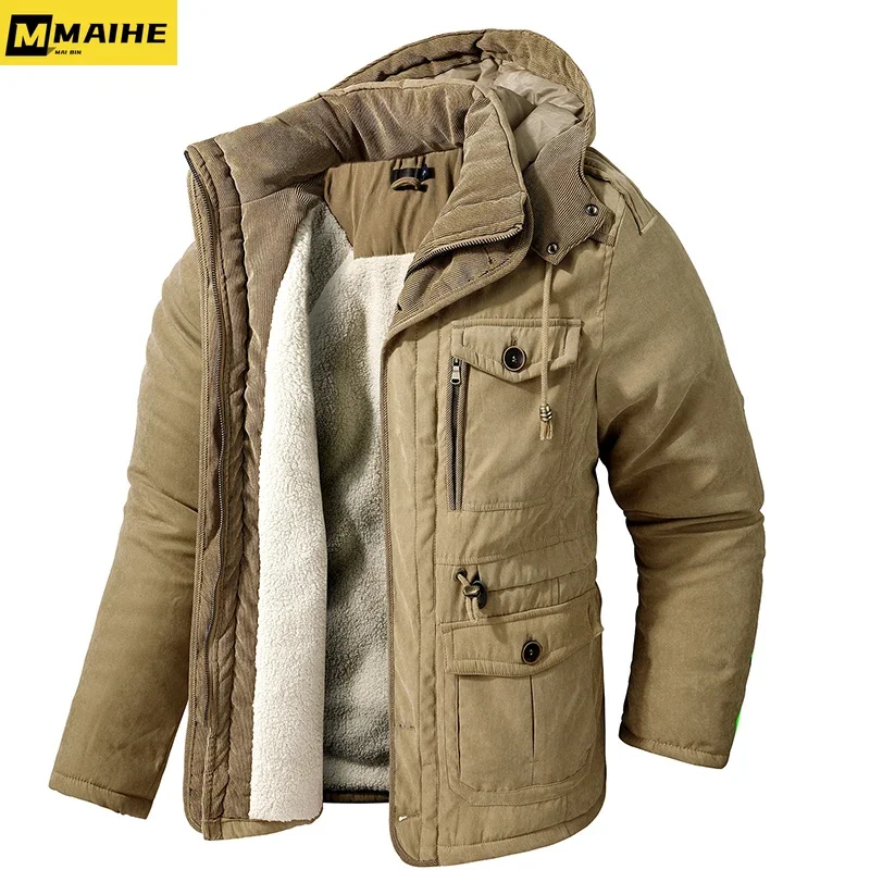 Men\'s Thicken Parkas Warm Winter Jacket Cashmere Fleece Coats unload Outdoor Cotton-Padded Male Windbreaker Hooded Outwear