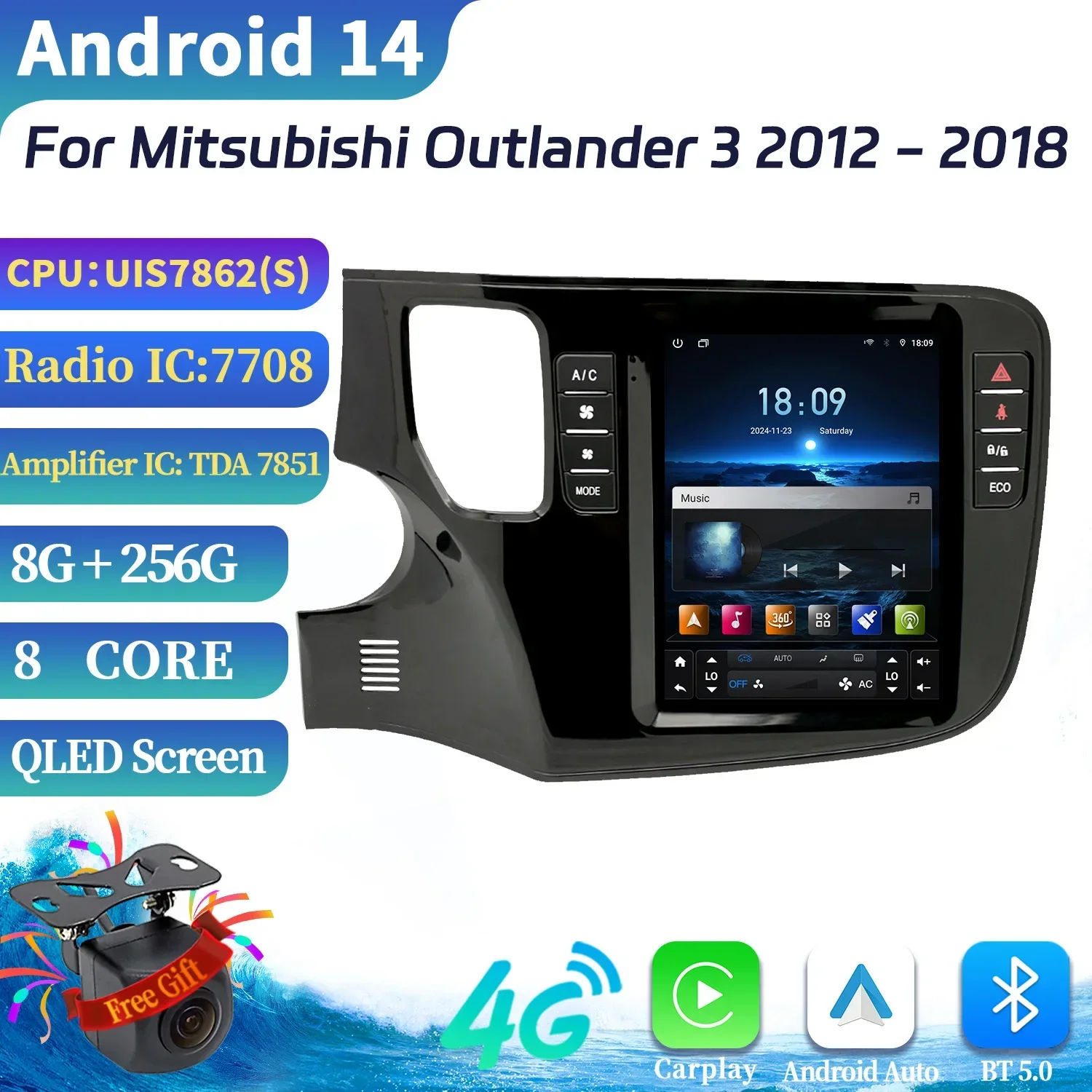 9.7inch For Mitsubishi Outlander 3 2012-2018 Car Radio Multimedia Wireless Carplay Android  Navigation 4G GPS Screen Stereo