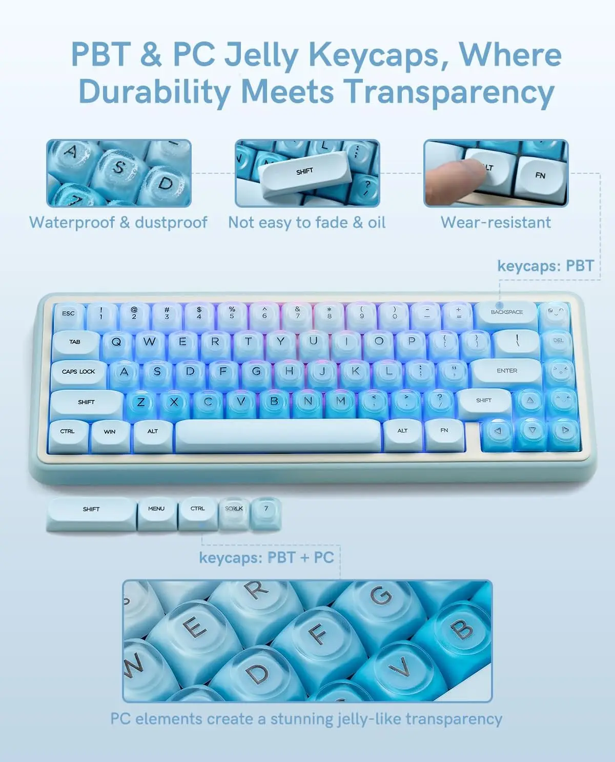 132 Keys PBT Jelly Cream Keycaps MOA Profile for Cherry Gateron MX Mechanical Keyboard 61/68/84/87/98/100, Blue
