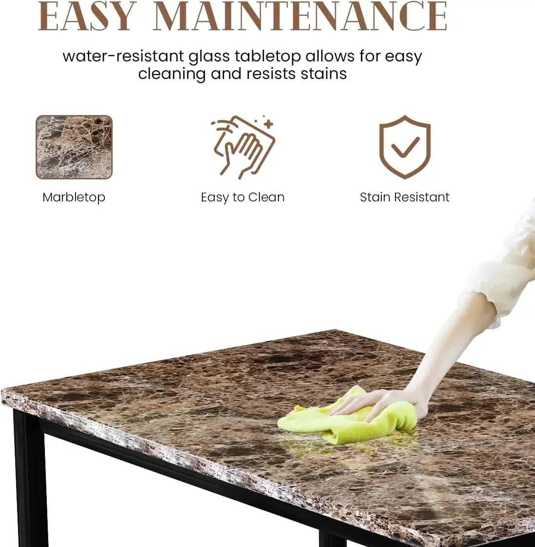 طقم طعام من الرخام الصناعي مكون من 5 قطع لـ 4 أشخاص، طاولة وكراسي مطبخ بنية حديثة، طقم غرفة طعام مدمج