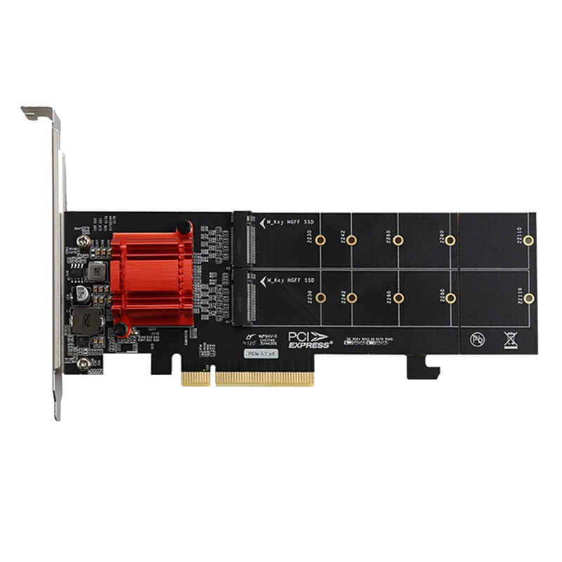 PCIE3.1 X8 to Dual .2 Disk Expansion Card ASM1812 Chip Supports NVME Protocol Adapter Card