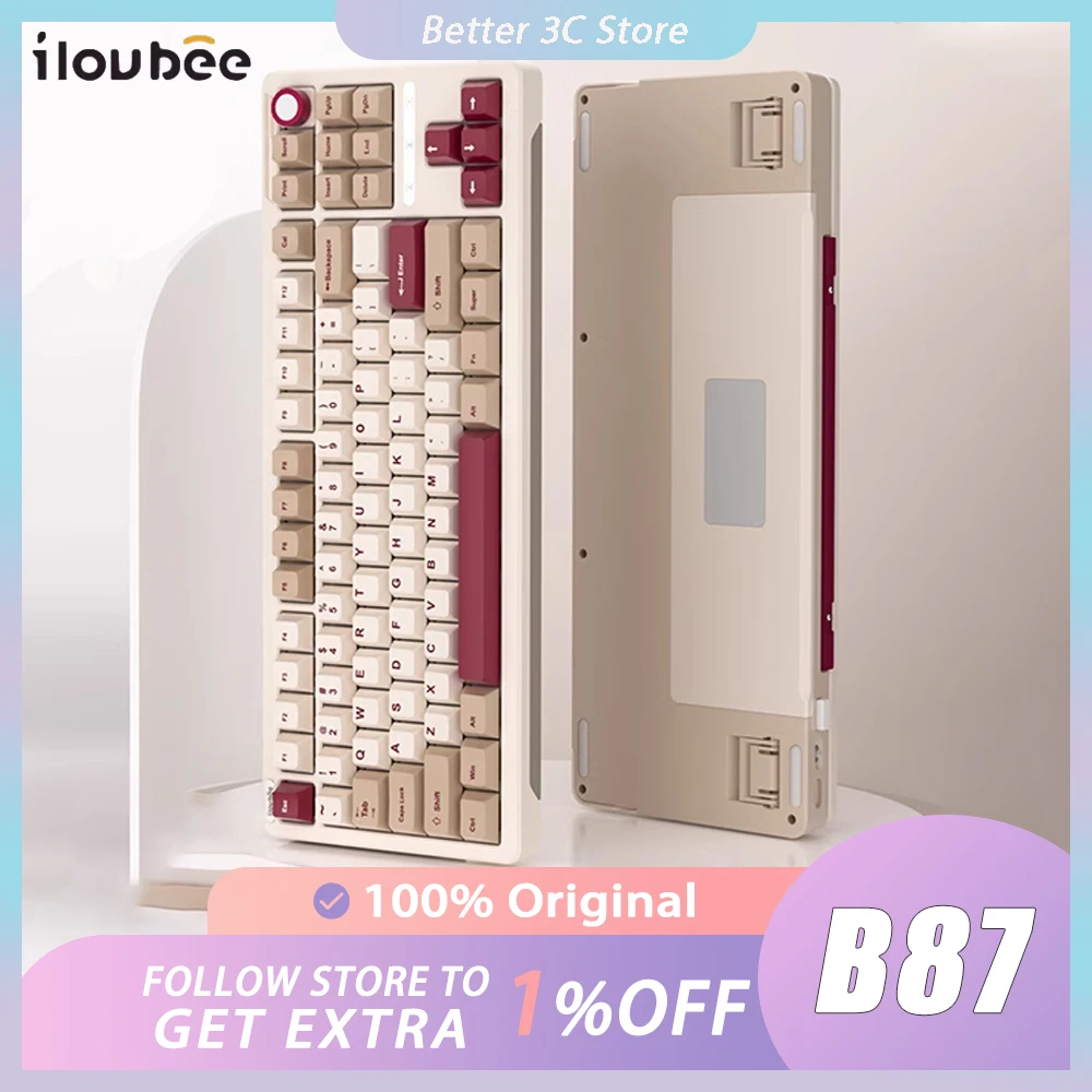 

iLovbee b87 Mechanical Keyboard Multifunctional Knob Three Mode RGB Hot Swap Gaming Keyboard PBT Gasket Pc Gamer Accessories Win