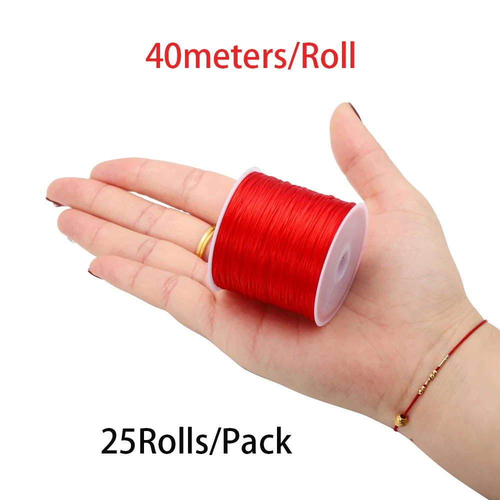 25Rolls/Pack 1mm Elastic Thread Round Crystal Line Nylon Rubber Stretchy Cord Elastic Rope for Jewelry Making Beading Bracelet