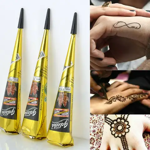 Colors Mehandi 3 Colors Temporary Cones Henna Mehandi Ink Indian Henna Tattoo Body Temporary Tattoo Body Art Herbal Henna Cones