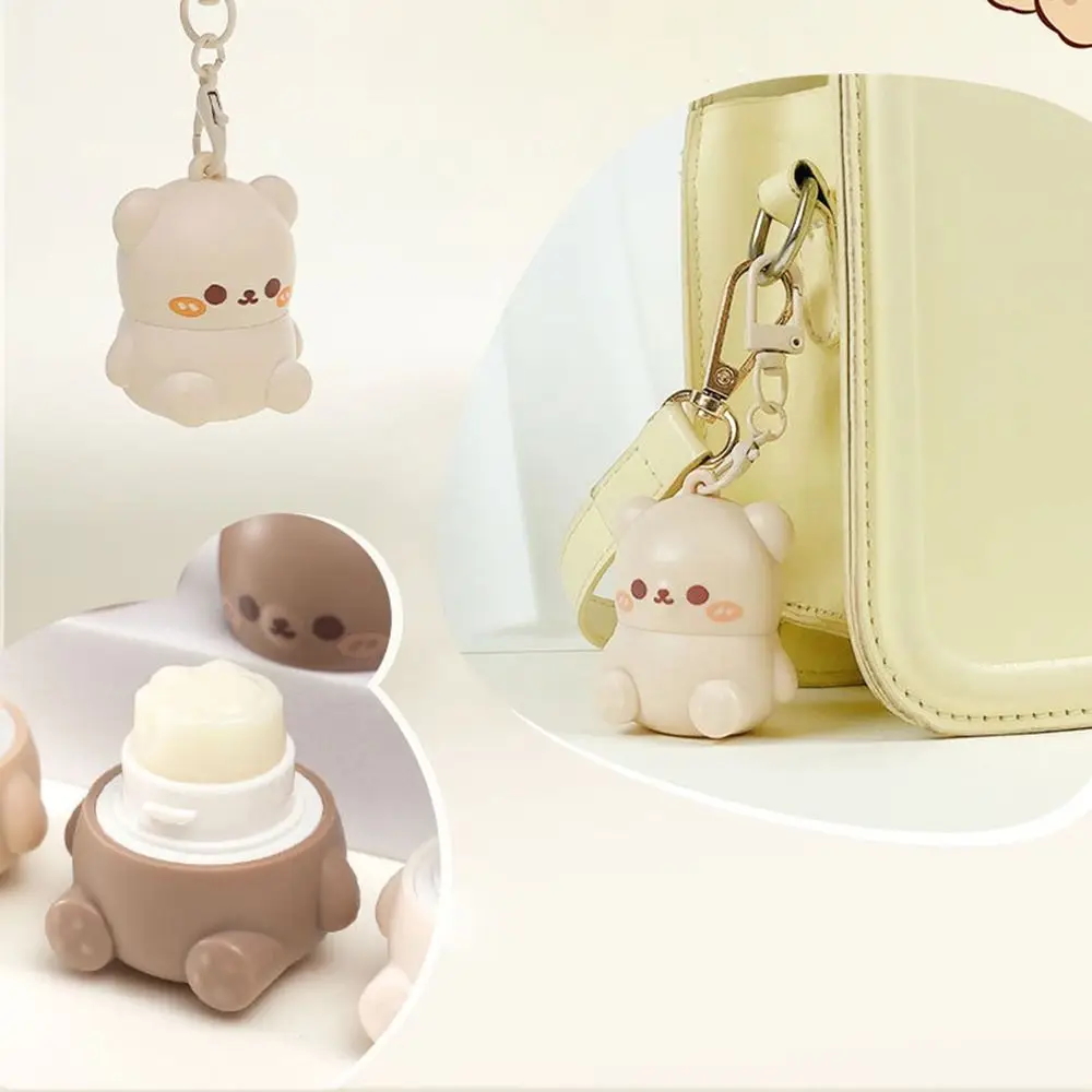 Cute Cartoon Lip Gloss Bear Shaped with Key Chain Lipstick Rabbit Shape Moisturize Lip Balm Children