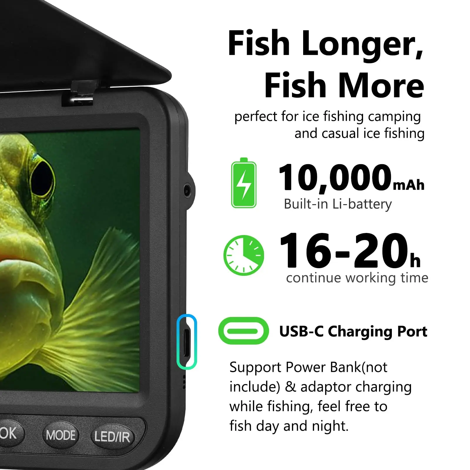 Imagem -04 - Atualização 2024 Câmera de Pesca Subaquática de com Dvr32gb hd 1080p Câmera de Pesca no Gelo com Bateria de Lítio de 10.000mah ir e Led para Escuro