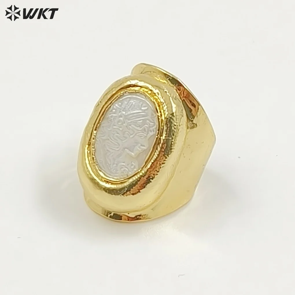 

WT-MPR062 Wholesale Beautiful Hand Carved Shell Beauty Ring 18K Real Gold Plated Women Birthday Jewelry Gift