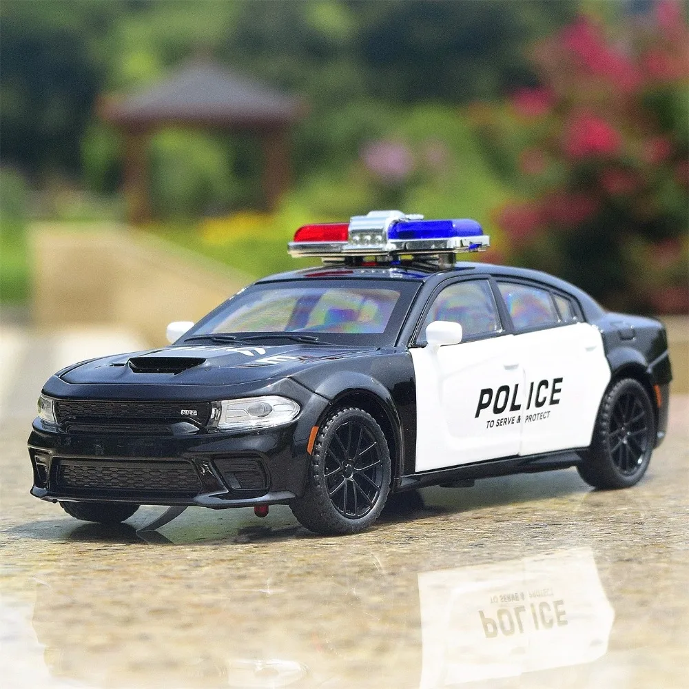 1:32 충전식 X-트레일 경찰차 모형 장난감 합금 바디 음악 조명 후진 도어 개폐 가능 자동차 모형 컬렉션 어린이 선물