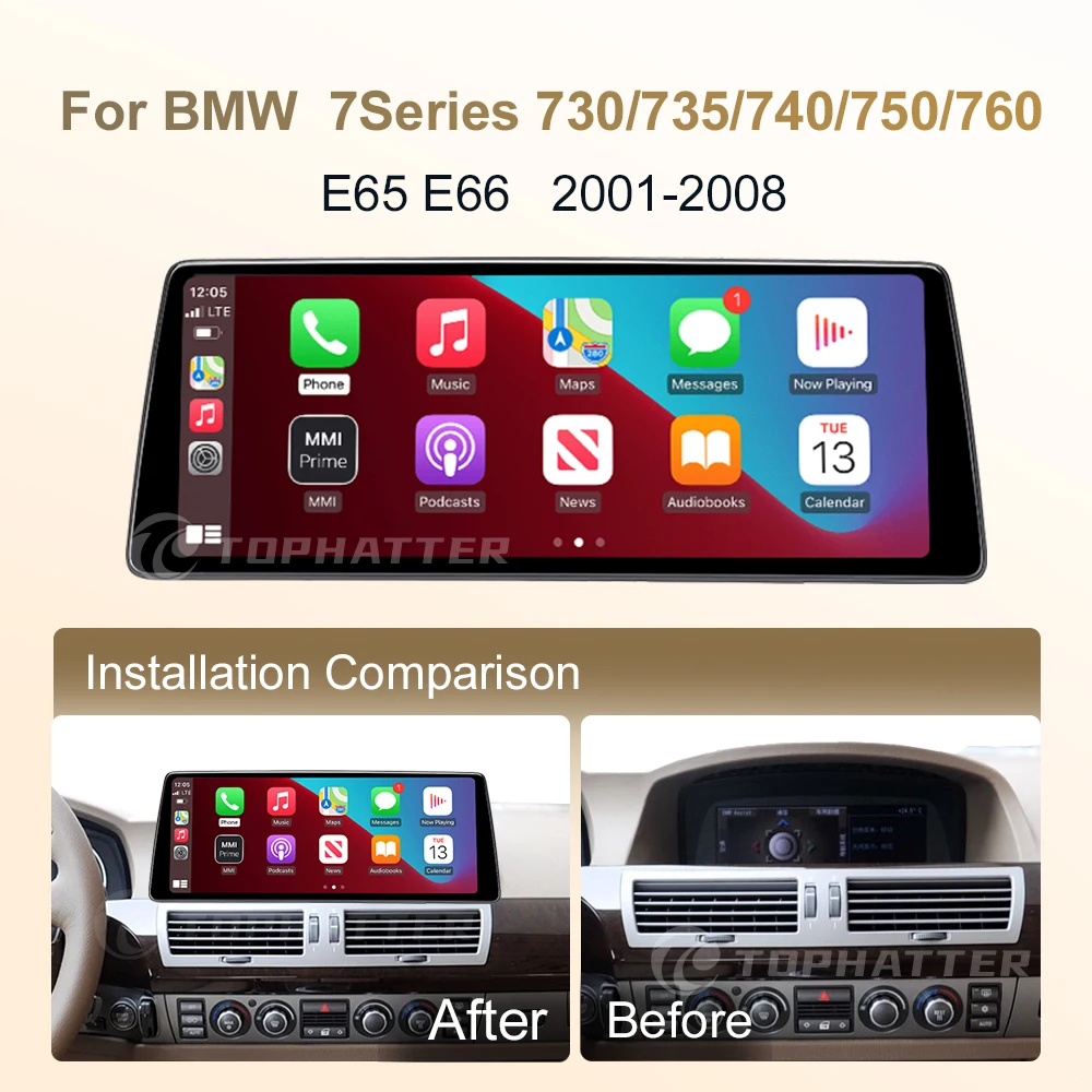 12.8 in CarPlay Voor BMW 7 Serie E65 E66 CCC Systeem 2 K Scherm Autoradio LInux Multimedia Speler Navi Head unit 360