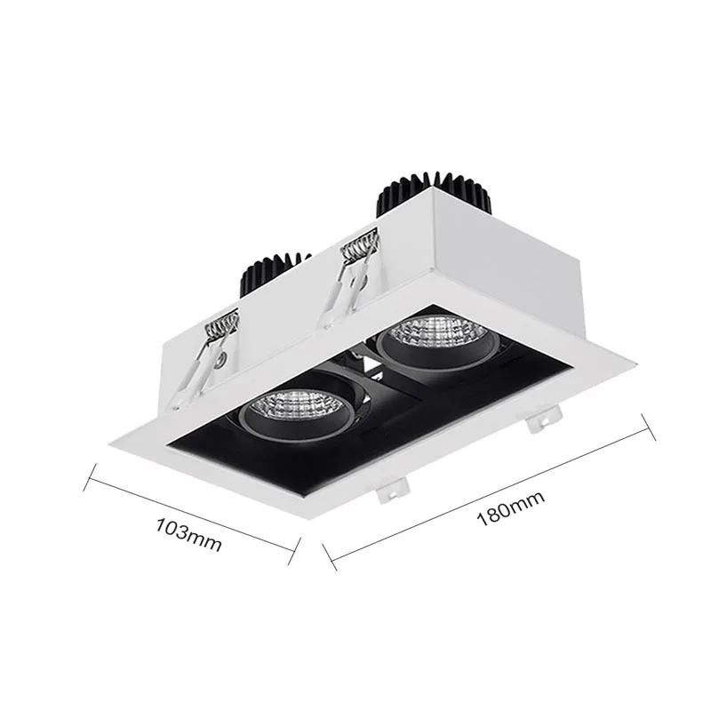 Double Head Spotlight Light Emitting Diode Recessed Ceiling Grille Light Rectangular Ceiling Decorative Light