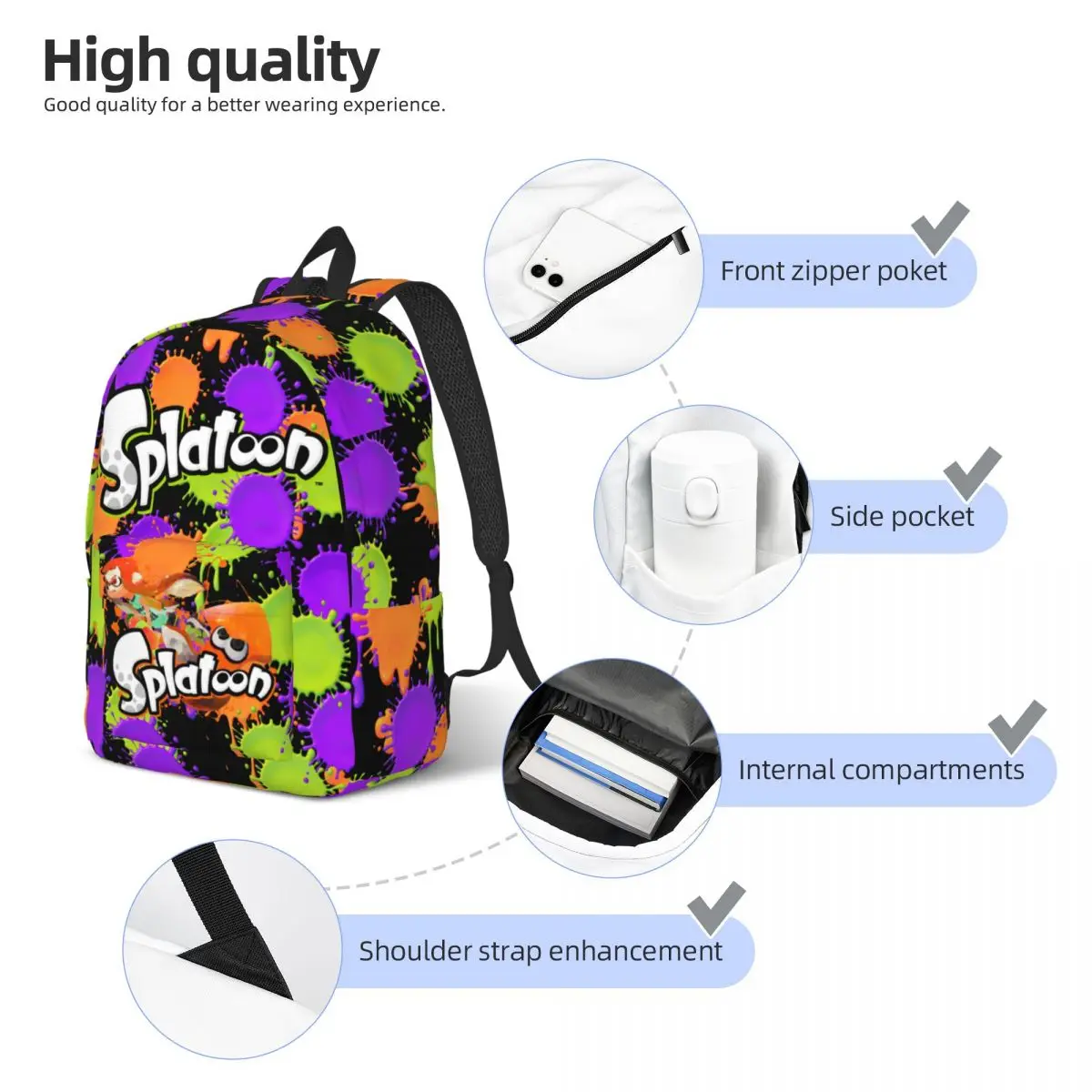 Splatoon Inkling Backpack Middle High College School Student Squid Ink Game Bookbag Teens Daypack Outdoor