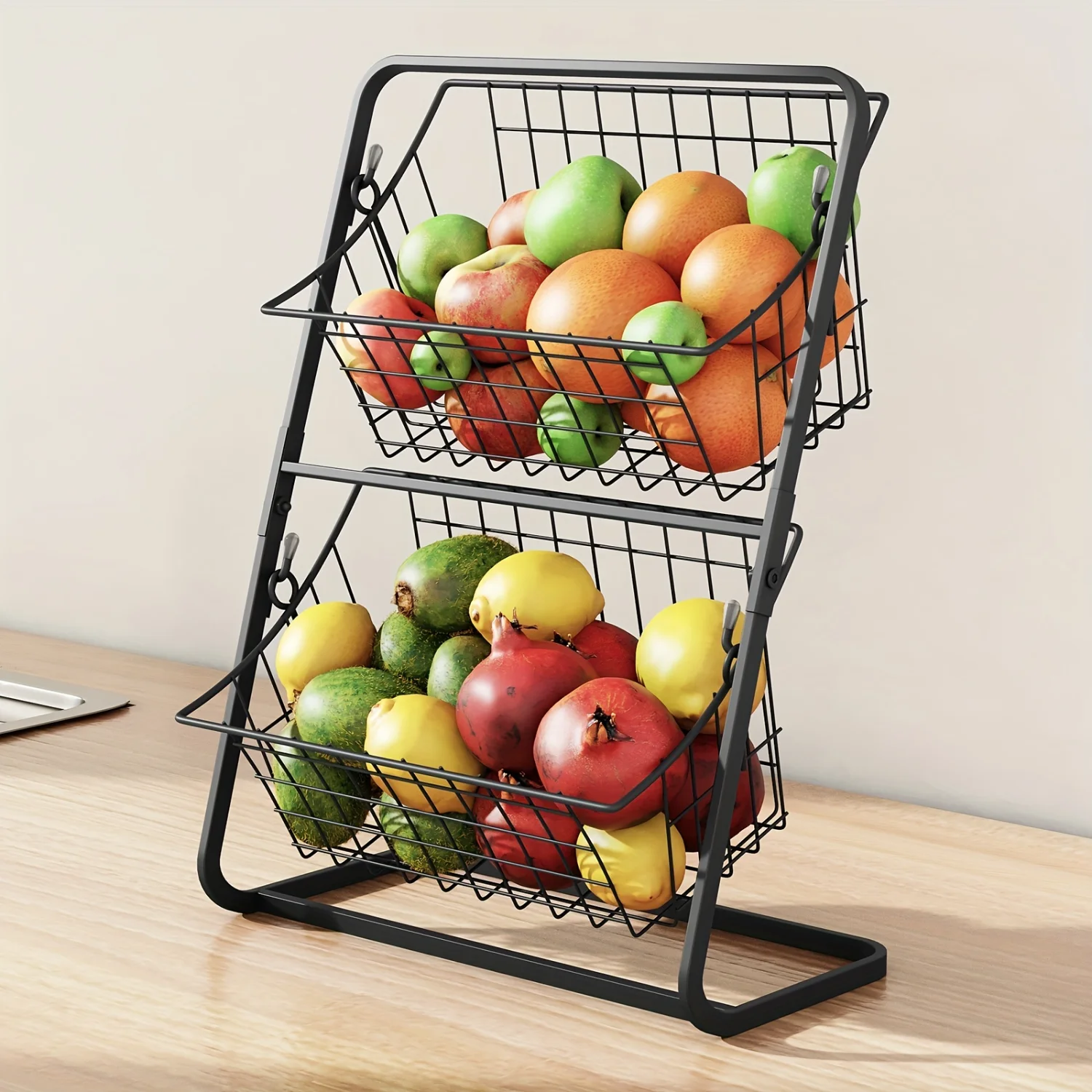 Fruit Basket For Countertop, Black 2 Tier Metal Wire Basket , Bathroom Basket For Organizing, Spice Rack Organizer For Counter S