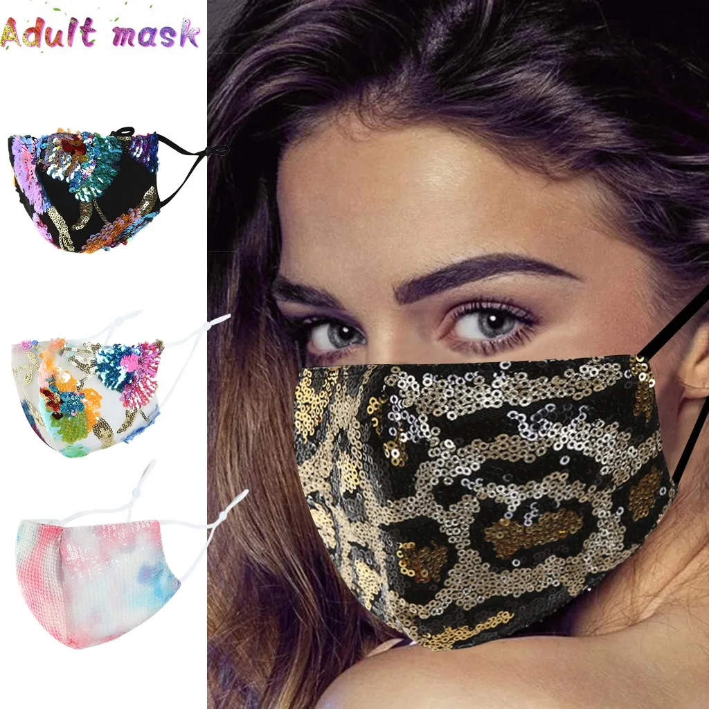 Sequin Leopard Face Mask Party Costume Adult Colorful Printed Mouth Cover Women Men Shiny Pattern Breathable Protection 2026 T1