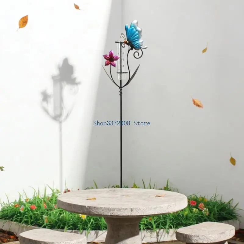  Handcrafted Glass Rain Collector with Intricate Butterfly Decors & Rustproof Iron Base Decorative Perfect for Yard Use