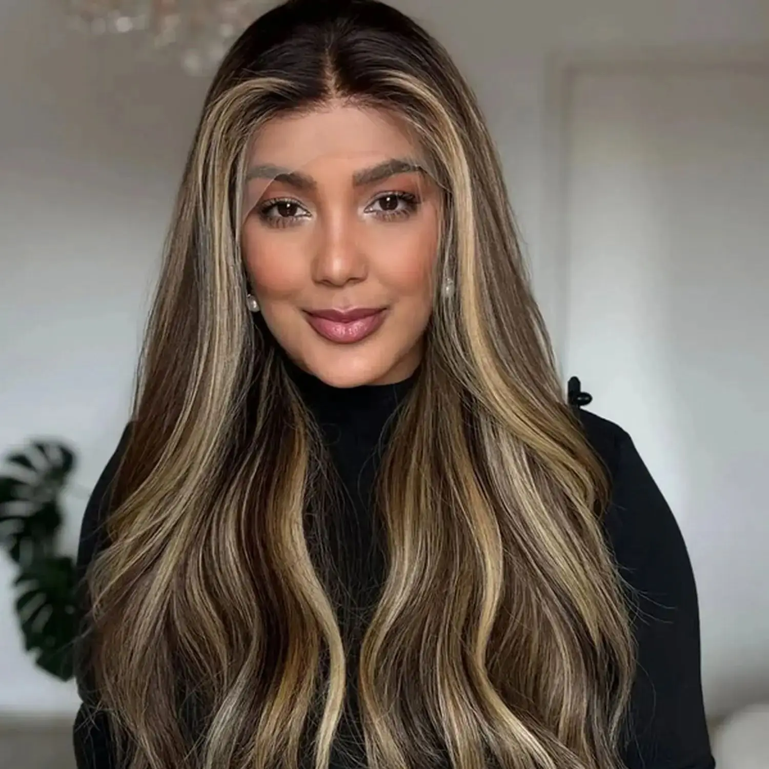 Ombre Chestnut Brown Highlights Synthetic HD Lace Front Wigs Trendy Long Body Wave Wig Ready to Ship Original Factory Cheap Wig