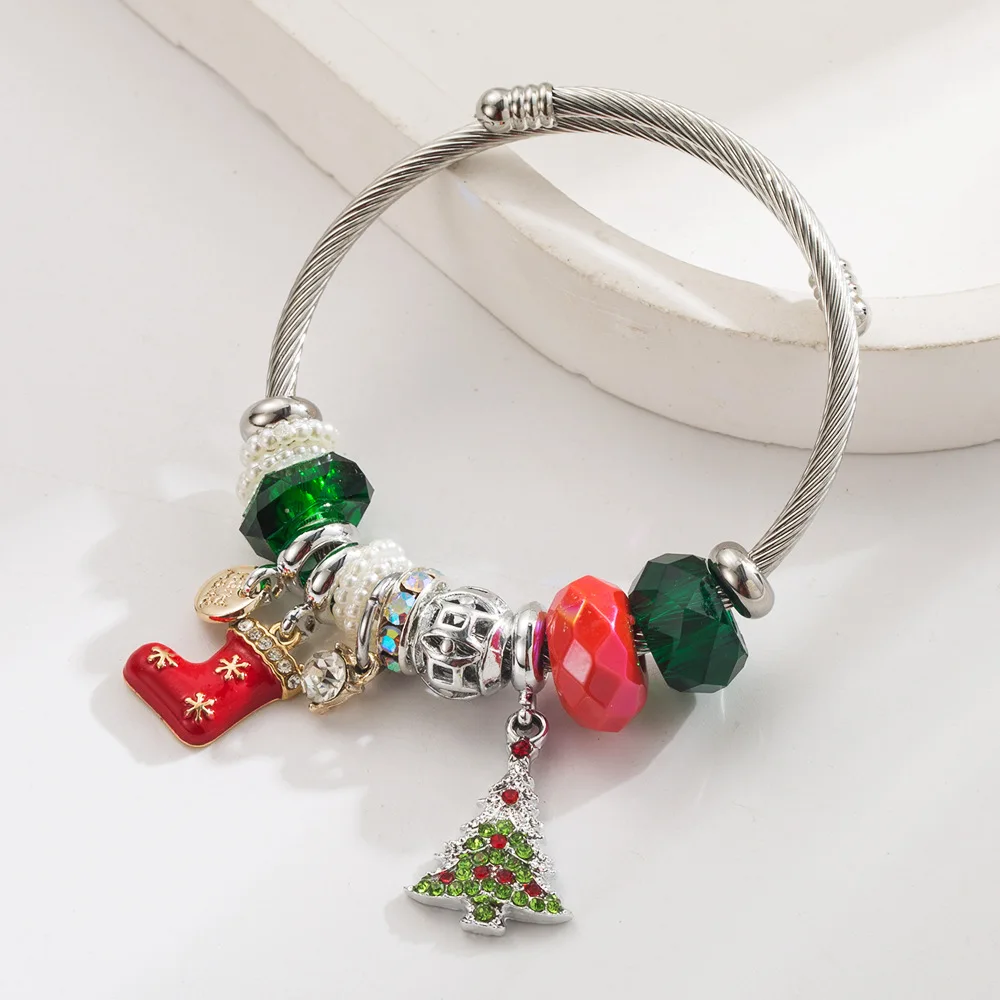 Fashion Multi Stainless Steel Circle Beaded Santa Claus Christmas Tree Cane Boots for Women's Dating Daily Holiday Gifts
