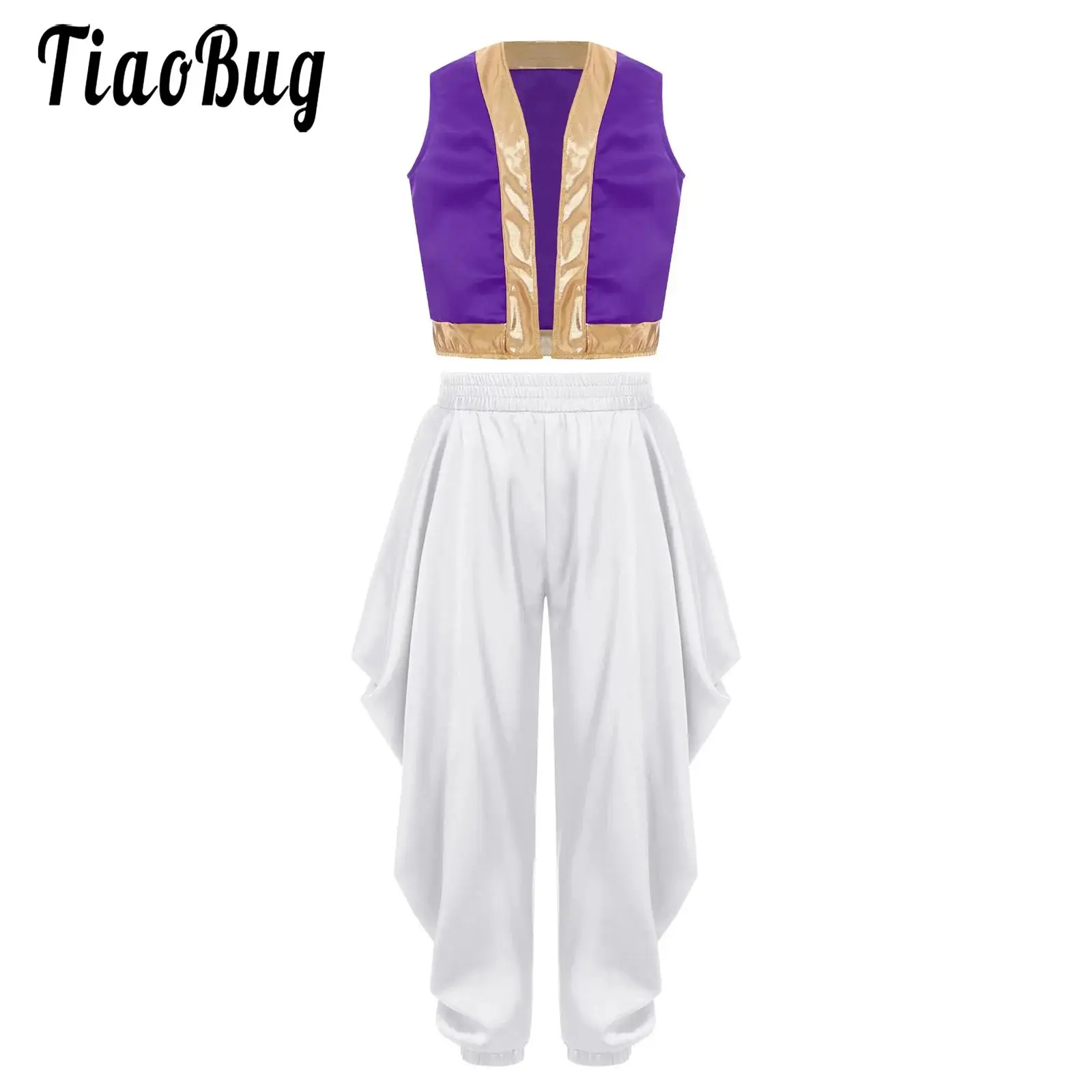 

Kids Boys Arabian Prince Cosplay Outfits Arab Fairy Tales Dress Up Vest with Dhoti Pants Set Halloween Carnival Dress Up Costume