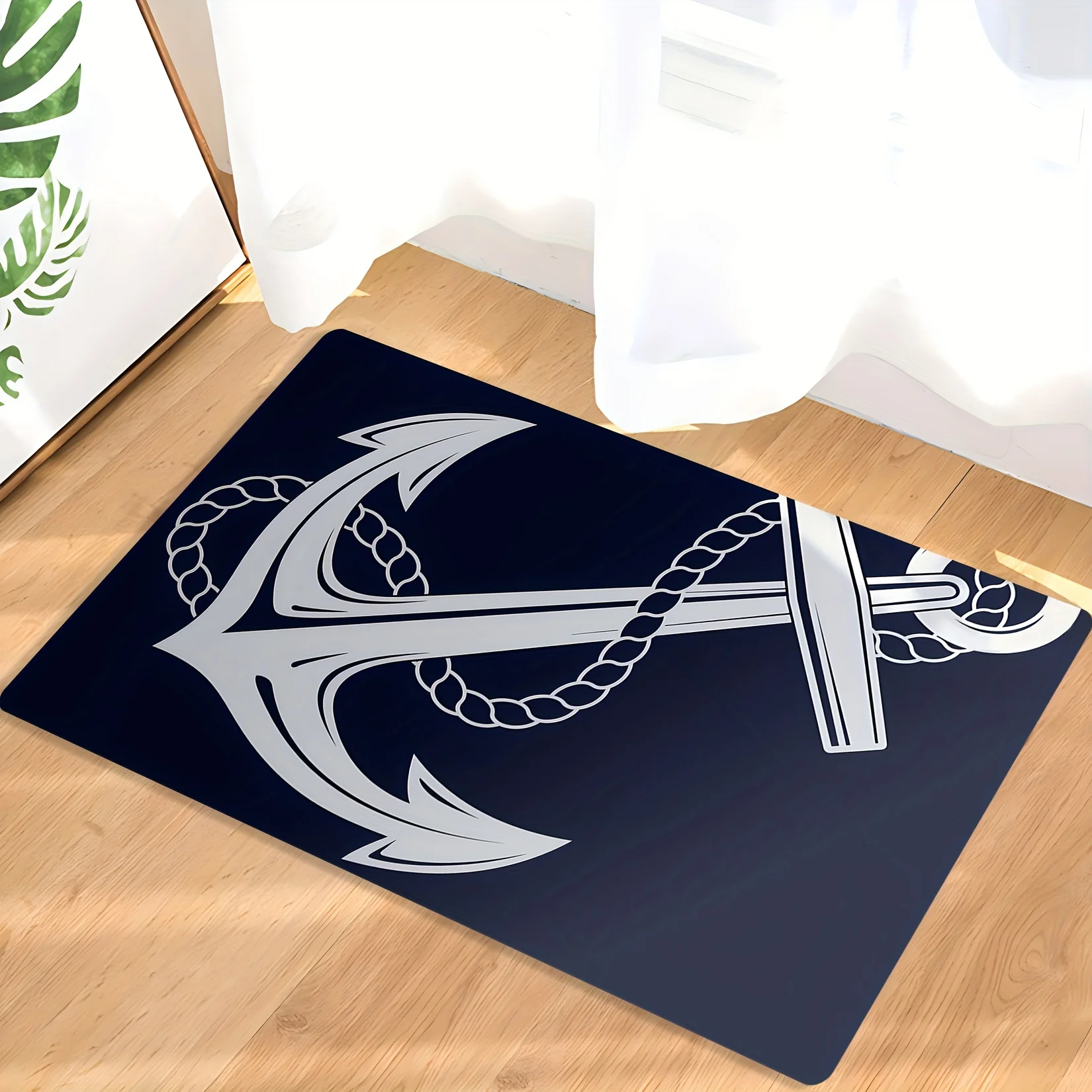 Marine Anchor Theme Pattern Flannel-printed floor mats are slip-resistant Suitable living room bedroom terrace garden carpets