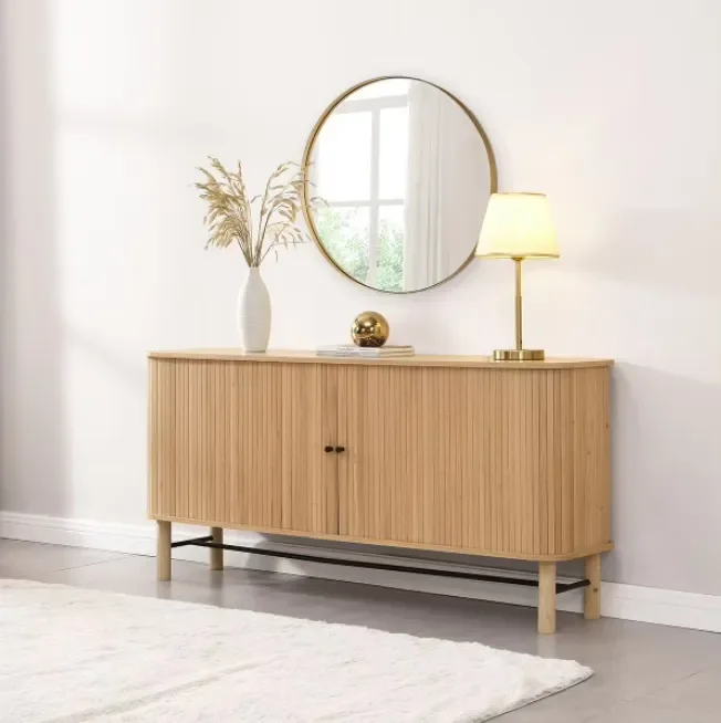 xx-ModernWood 2 Door Buffet Sideboard Storage Cabinet Metal Handles Eco-Friendly Durable for Entryway Living Room Hotel Use^