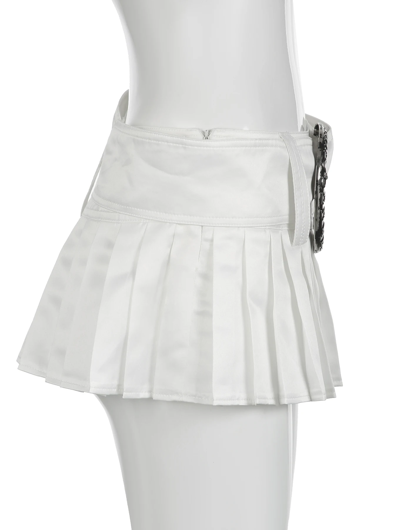 IAMSURE Y2K Solid Belt A-Line Pleated Skirt With Shorts Sexy Slim Low-Waisted Super Mini Skirts Women 2024 Summer Fashion Lady