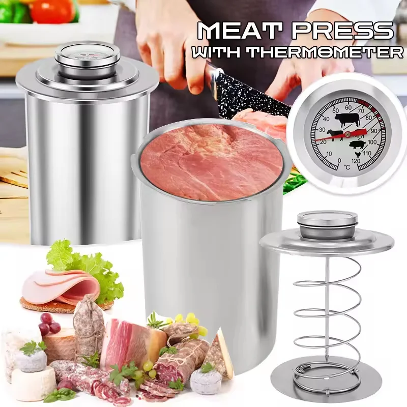 Ham Maker Stainless Steel Meat Press Cooker Deli Meat Press Mold with Thermometer for Pork Poultry Cooking Kitchen Accessories