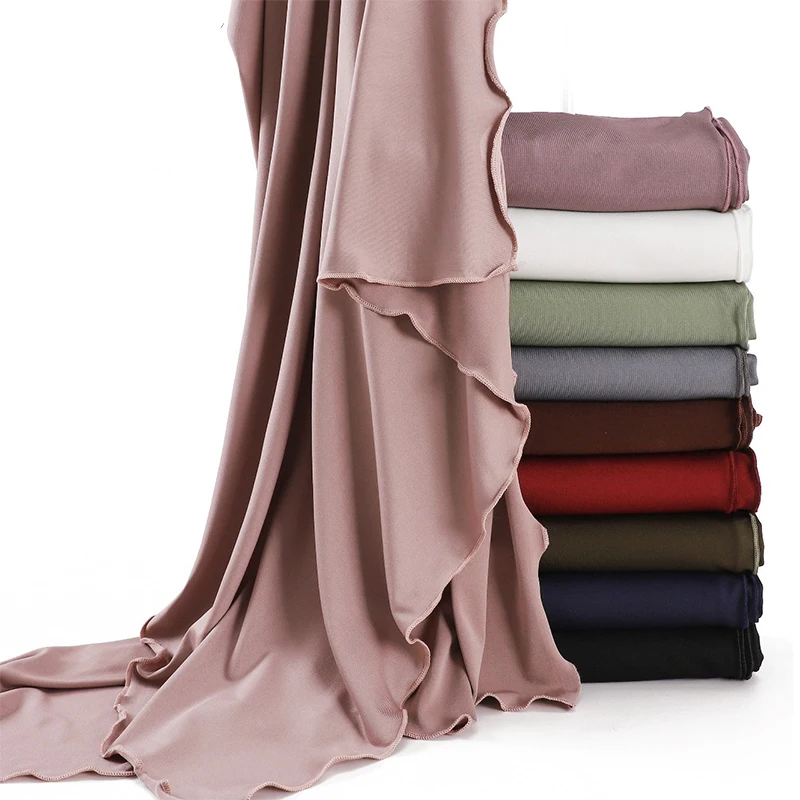 

Luxury Wavy Edge Jersey Hijabs for Women Solid Color Modal Milk Silk Scarf Headscarf Autumn Shawl Stretchy Chiffon Scarf Ramadan