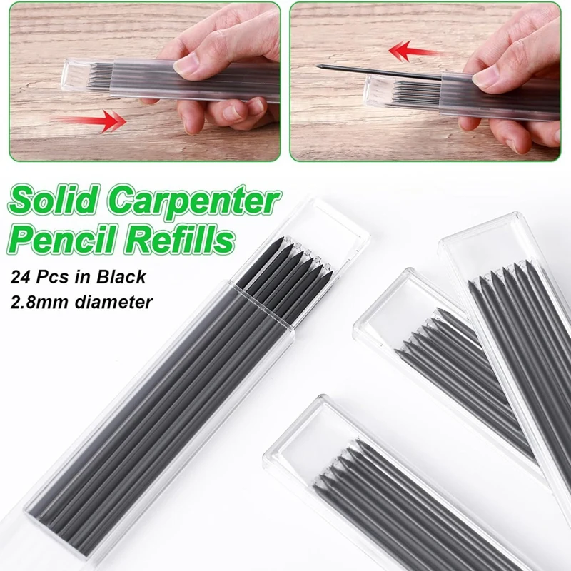 4 Pcs Solid Carpenter Pencil Caps With 24 Refills,Marking Scribe Tools Pencil Protective Cap For Construction,Architect