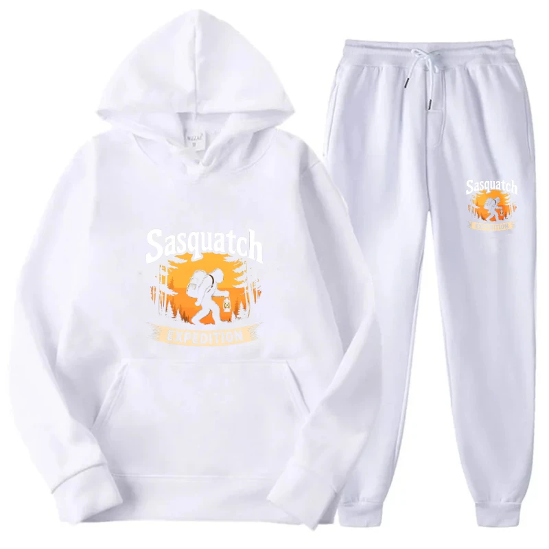 طقم هوديي سويت شيرت وسروال كاجوال مطبوع عليه سلامي أبيض للرجال والنساء، طقم ملابس منزلية مريحة