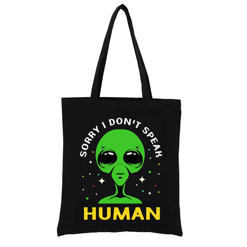 Funny Alien Graphic Tote Bag Extraterrestrial Print Shoppong Bags Fashion Women's Handbags Shopper Totebag Casual Totes Shopping