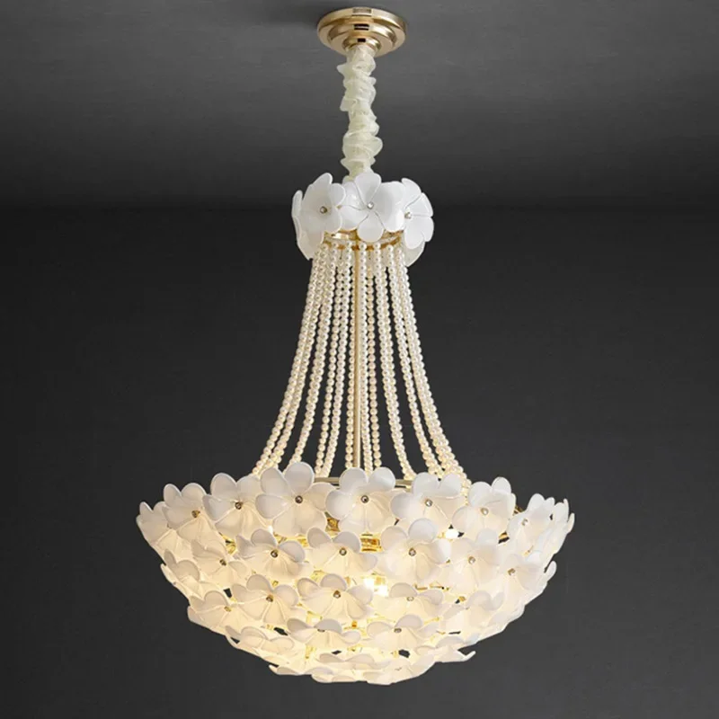 Camera da principessa lampadario a fiori romantico luce francese villa di lusso sala da pranzo soggiorno camera da letto calda in vetro crema vento