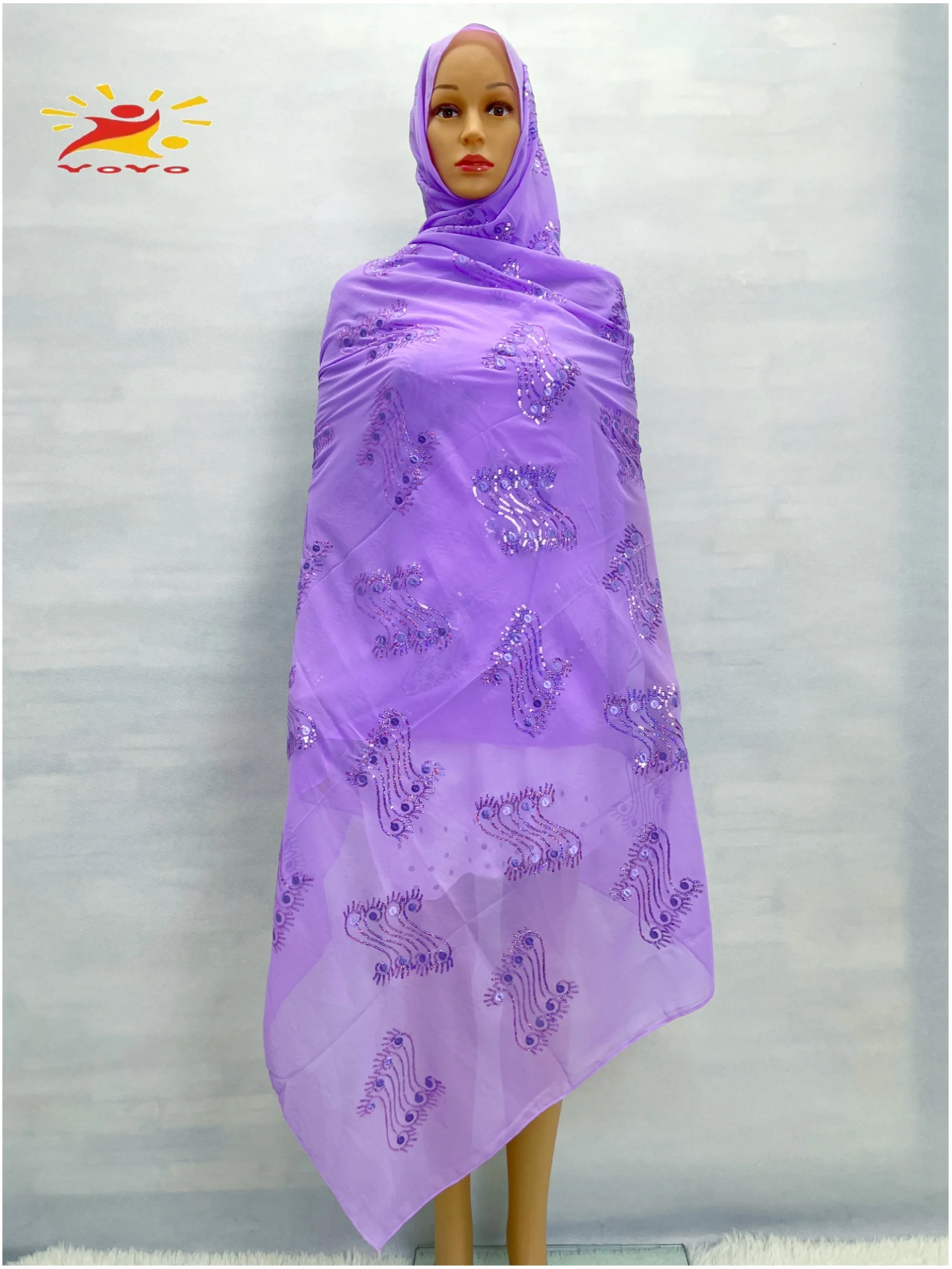 2022Muslim Women Scarf African Woman High-Grade Fabrics Scarves Headscarf Arabic Foulard Chiffon Sequins Embroidery Hijab