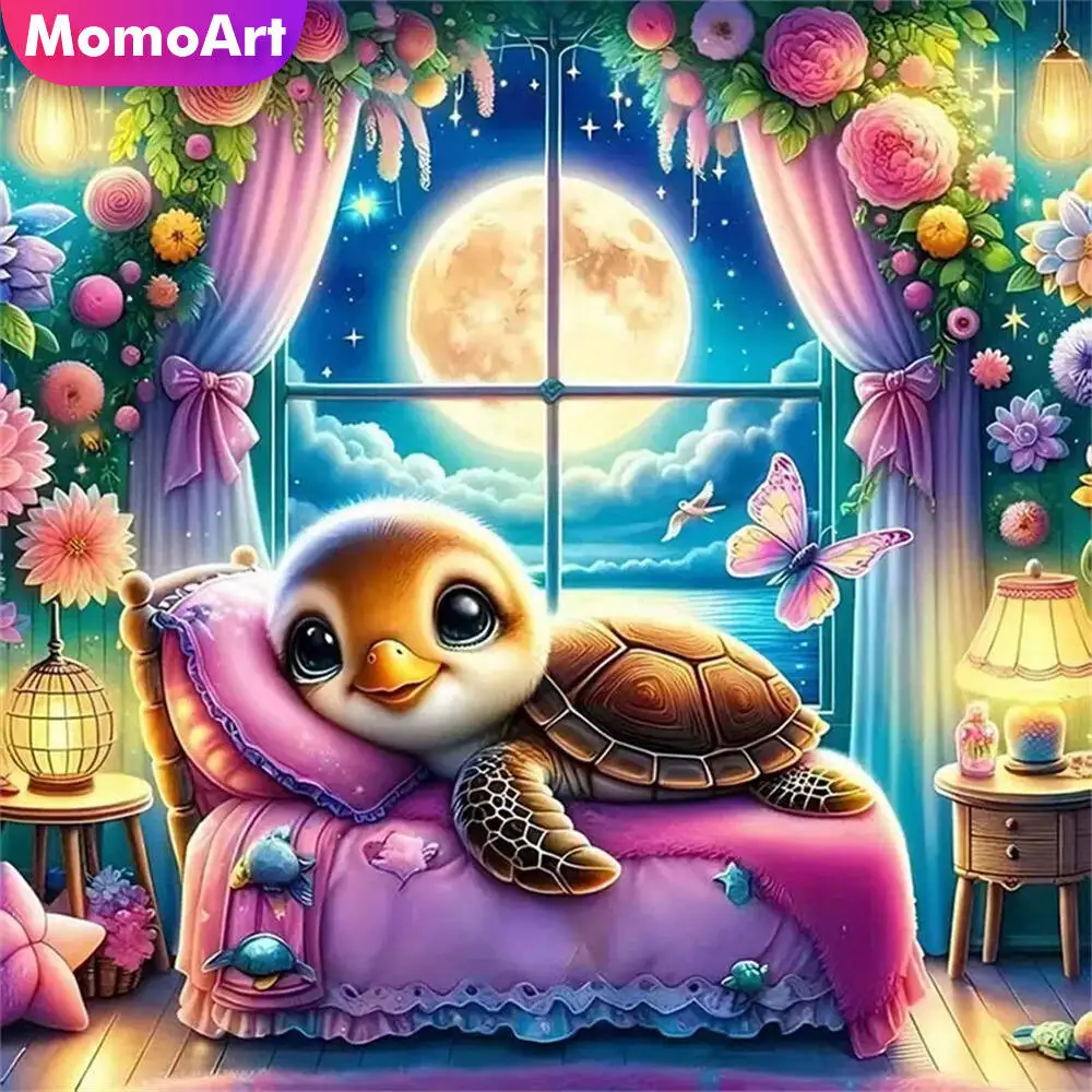 Momoart 5D DIY Diamond Mosaic Tortoise Animal Painting Moon Window