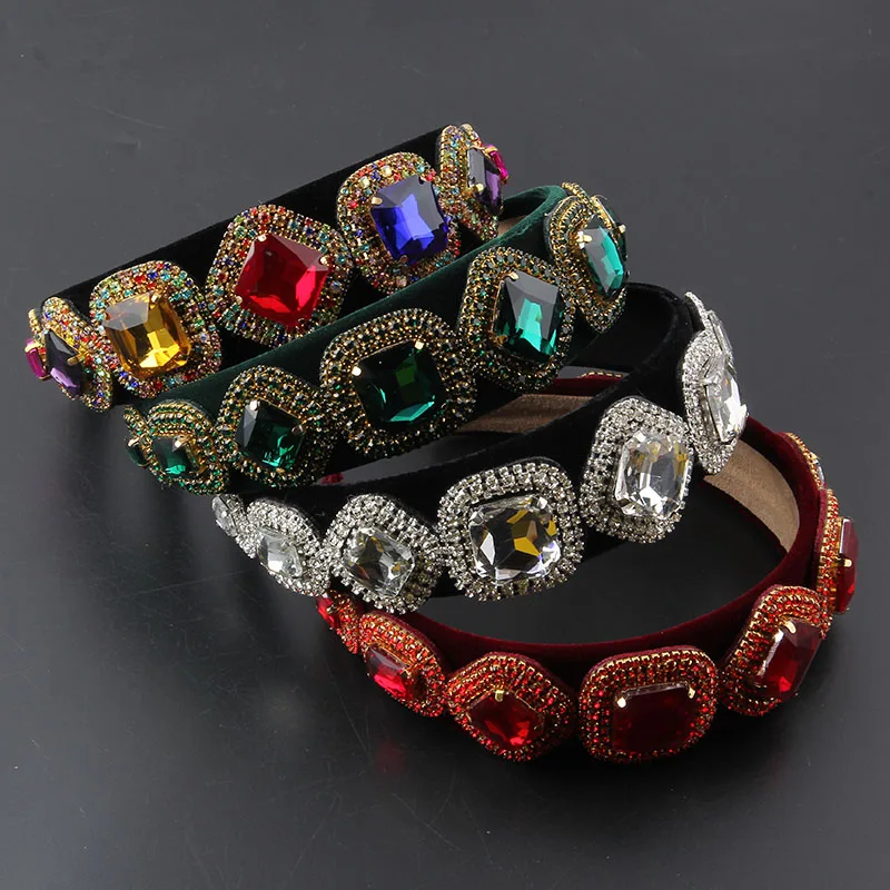 Headwear New Fashion Style Baroque Flannel Inlaid Colorful Rhinestone Headband Ladies Prom Catwalk Hair Accessories Women 863