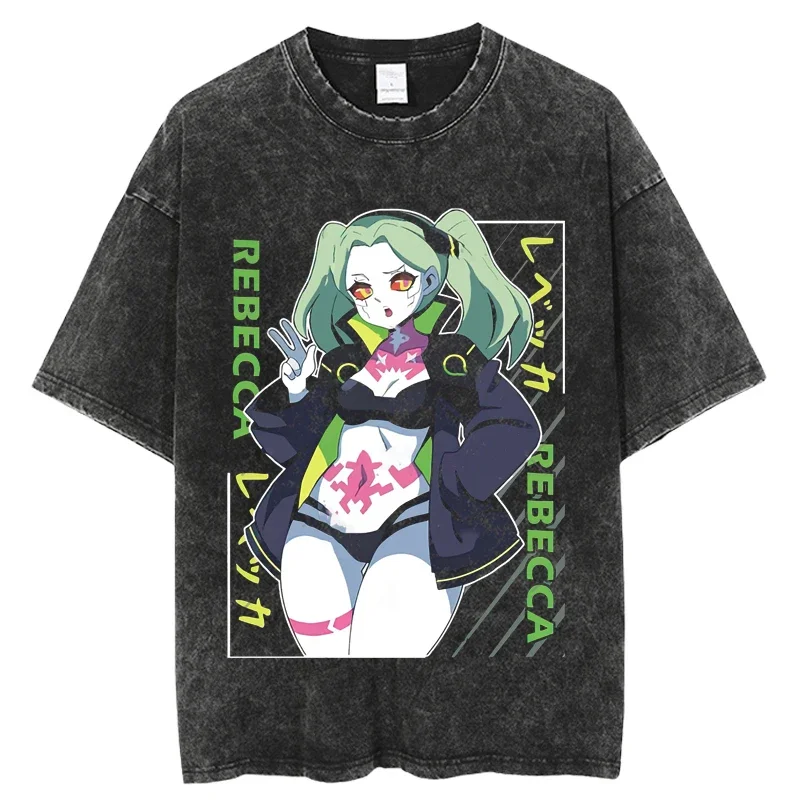 

New Cyberpunk Edgerunners Hip Hop Streetwear Washed T Shirt Men Harajuku Tshirt Summer Short Sleeve T-Shirt Casual Tops Tees