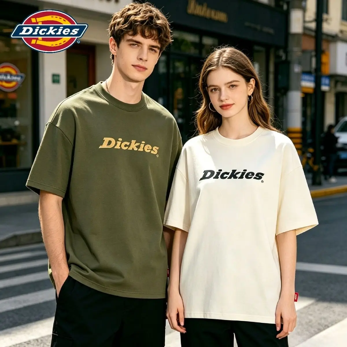 Dickies Vintage Embroidered Logo T Shirt Loose Fit Cotton Crew Neck Summer Tee