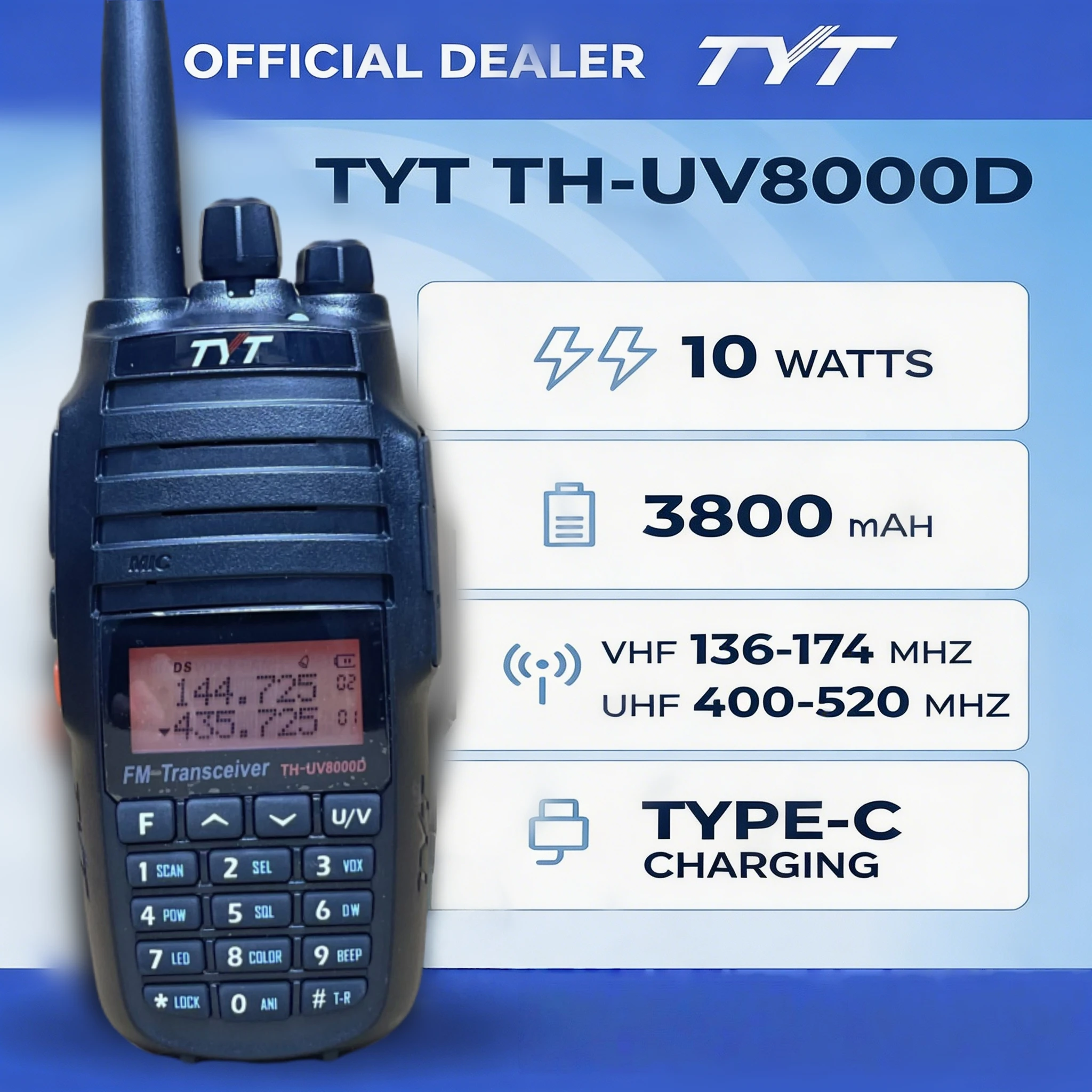 Major Projects Walkie Talkie Tyt Th-Uv8000D 10W Dual Band Cross Band Repeater Two Way Radio 3600Mah For Security Logistics