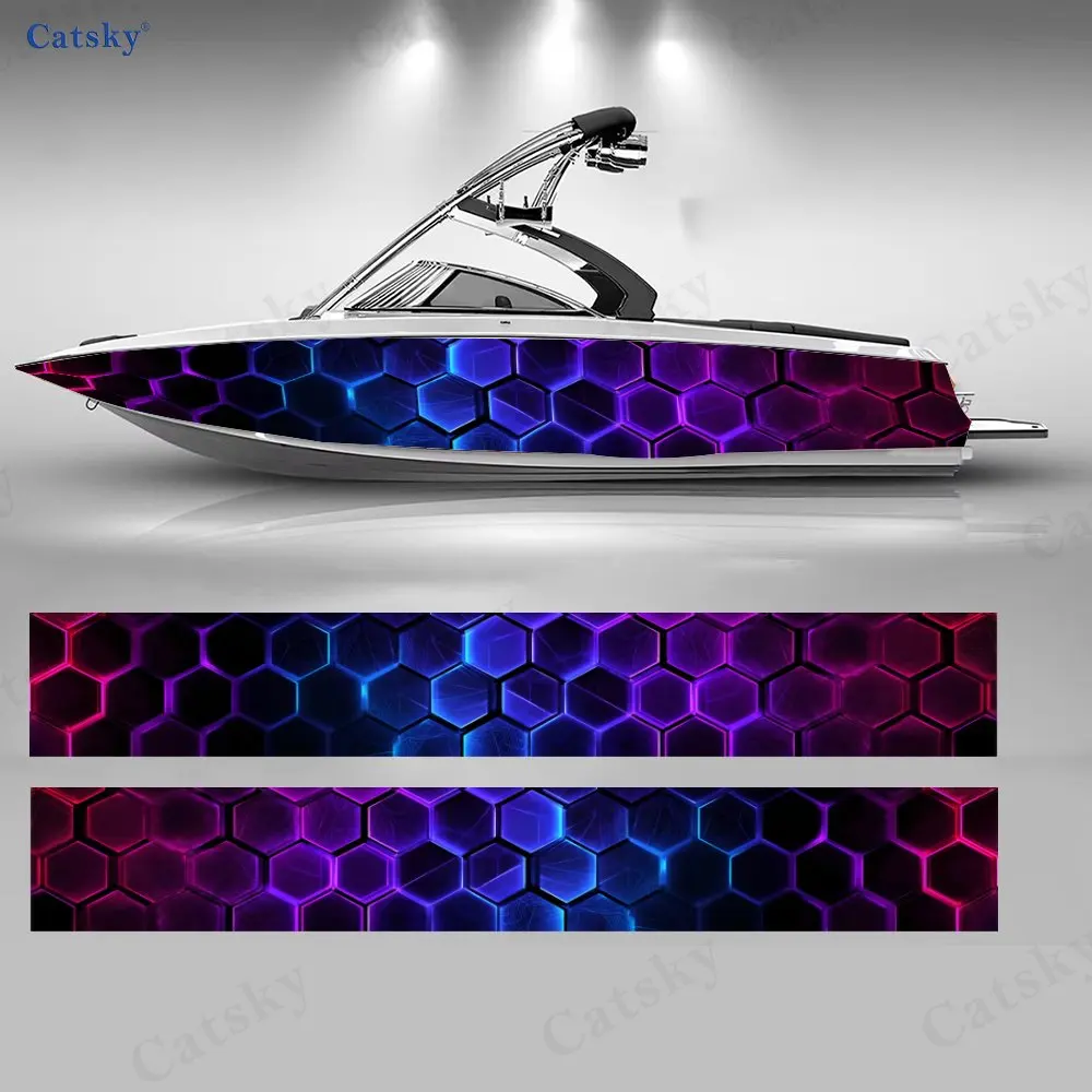 

2 шт. фиолетово-синие градиентные наклейки-соты для лодок, водонепроницаемые виниловые наклейки из ПВХ для рыболовных судов, прочный стильный дизайн