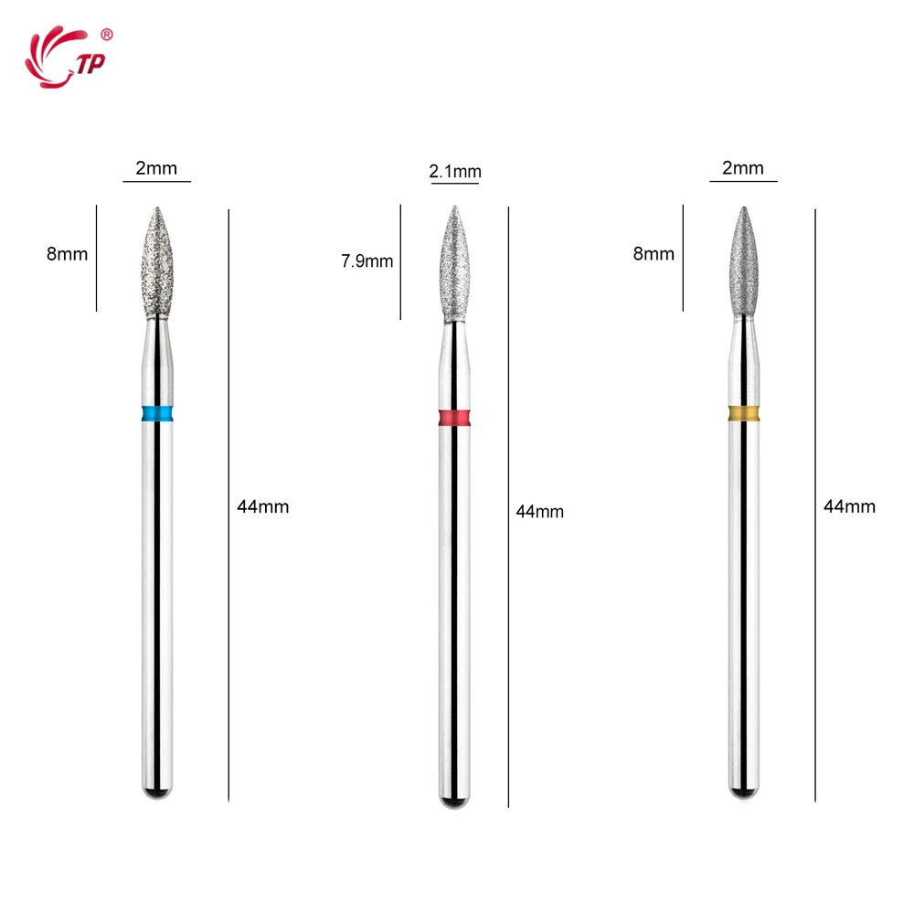 TP 2 Pz/set Punta da trapano per unghie diamantata fine Forma a cono Macinini russi Cuticola Pulita Burr Trapano elettrico per manicure Accessori per unghie