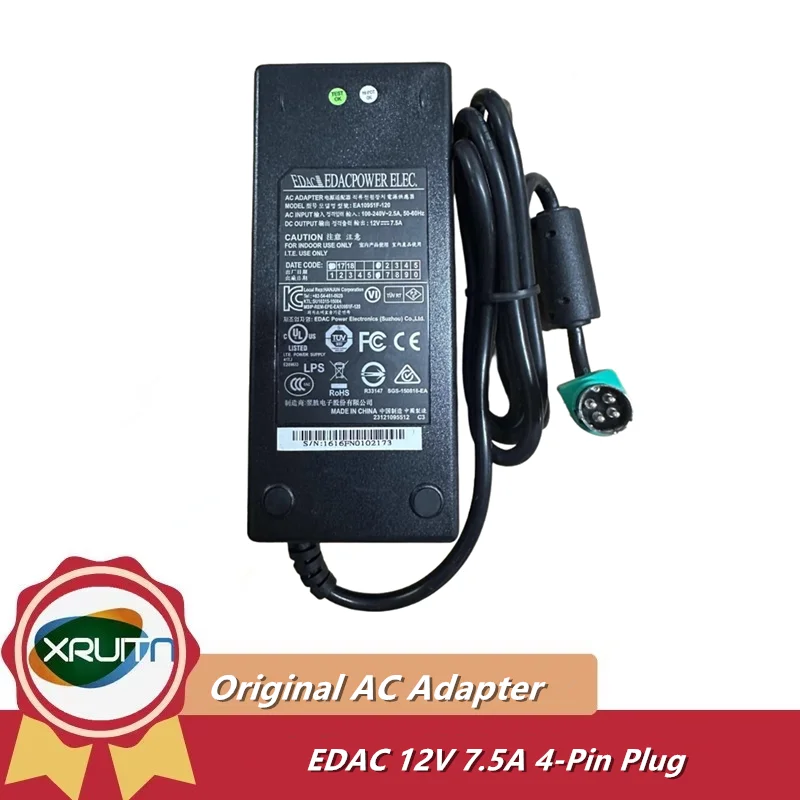 

Genuine EDAC EA10951F-120 AC Power Adapter 12V 7.5A 90W 4-PIN Power Supply Charger