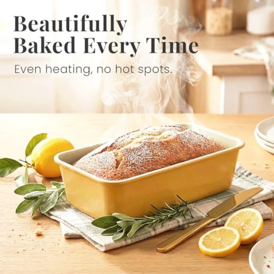 Bakeware set for home baking: ceramic-coated nonstick, limoncello color, non-toxic, includes baking sheets, muffin pan, loaf pa