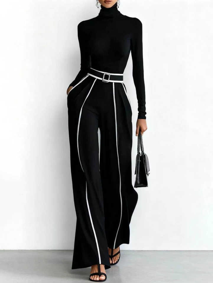 Women's Fitted Turtleneck Long Sleeve Top and Pants