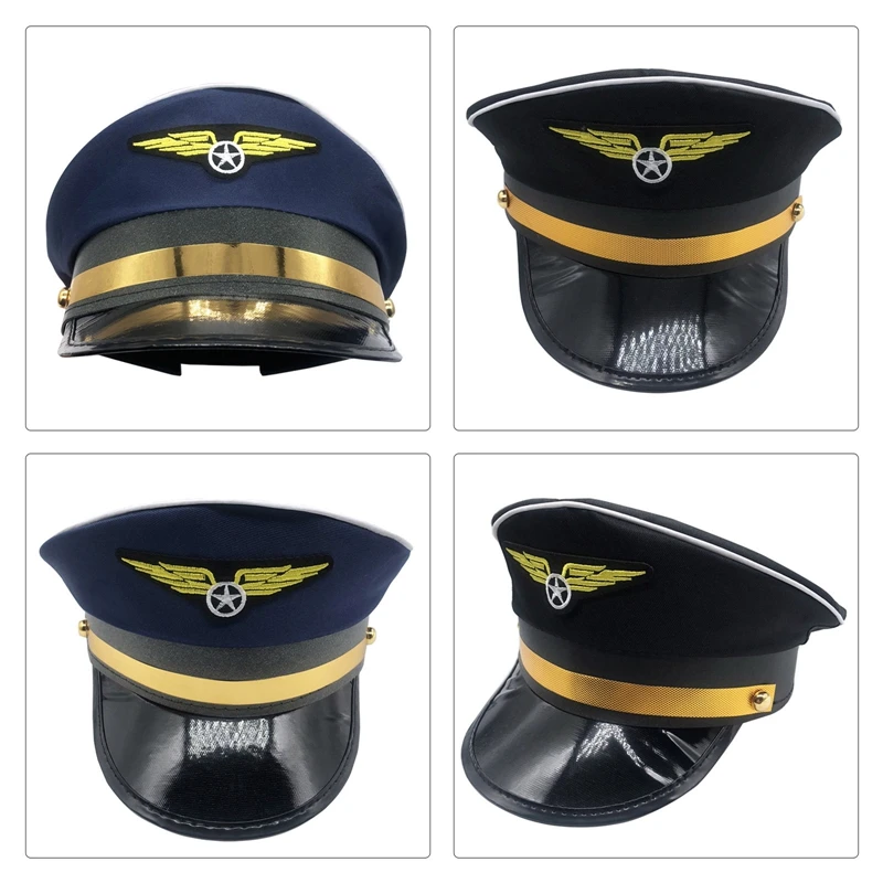 Men Role Play Sailors Caps Airplane Uniform Cap Flight Plane Captain Hats Cosplay Costume Dress Up Party Marine Admiral Visors