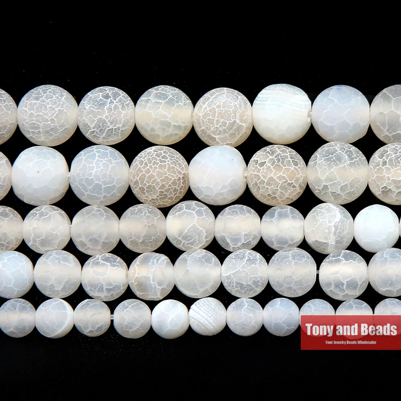 Natural Stone Frost Crab White Agate Round Loose Beads 4 6 8 10 12MM Pick Size For Jewelry Making