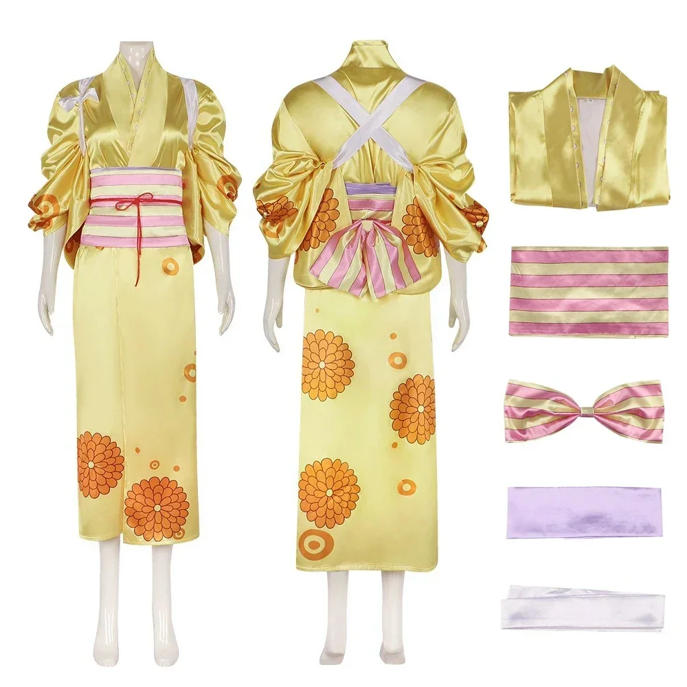 Anime Kikunojo Cosplay Costume Women Yellow Kimono Full Set Izou Younger Brother Role Play Uniform Suit Halloween Carnival Party