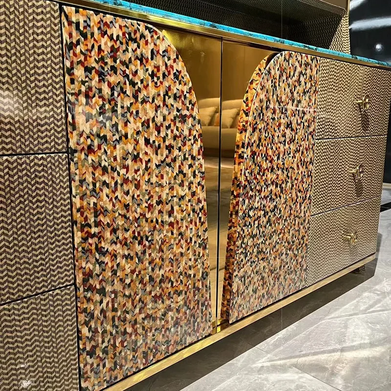 Large villa marble luxury stone light luxury partition cabinet sideboard storage cabinet 4